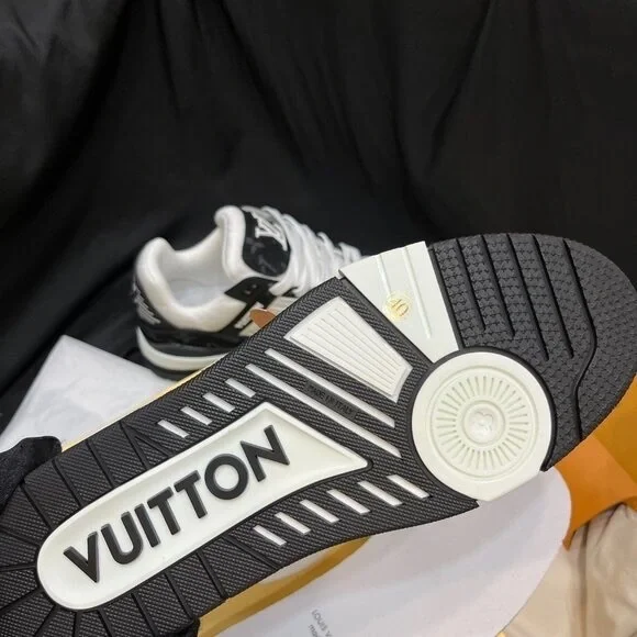 Louis Vuitton Trainer Sneaker Black and White with Pink Accents Boots